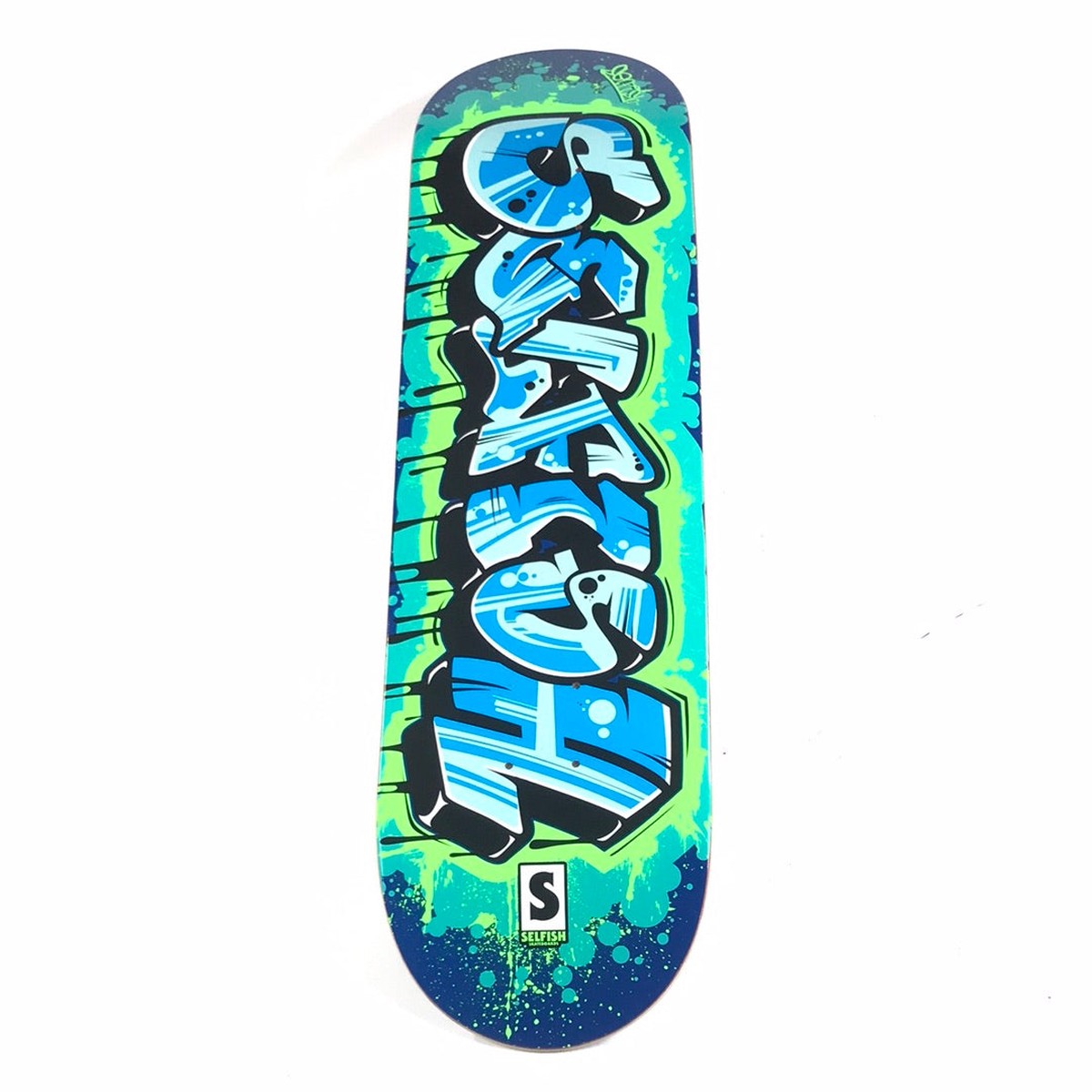 Selfish Team Tag Green/Blue 8.25" Skateboard Deck - 8.25"