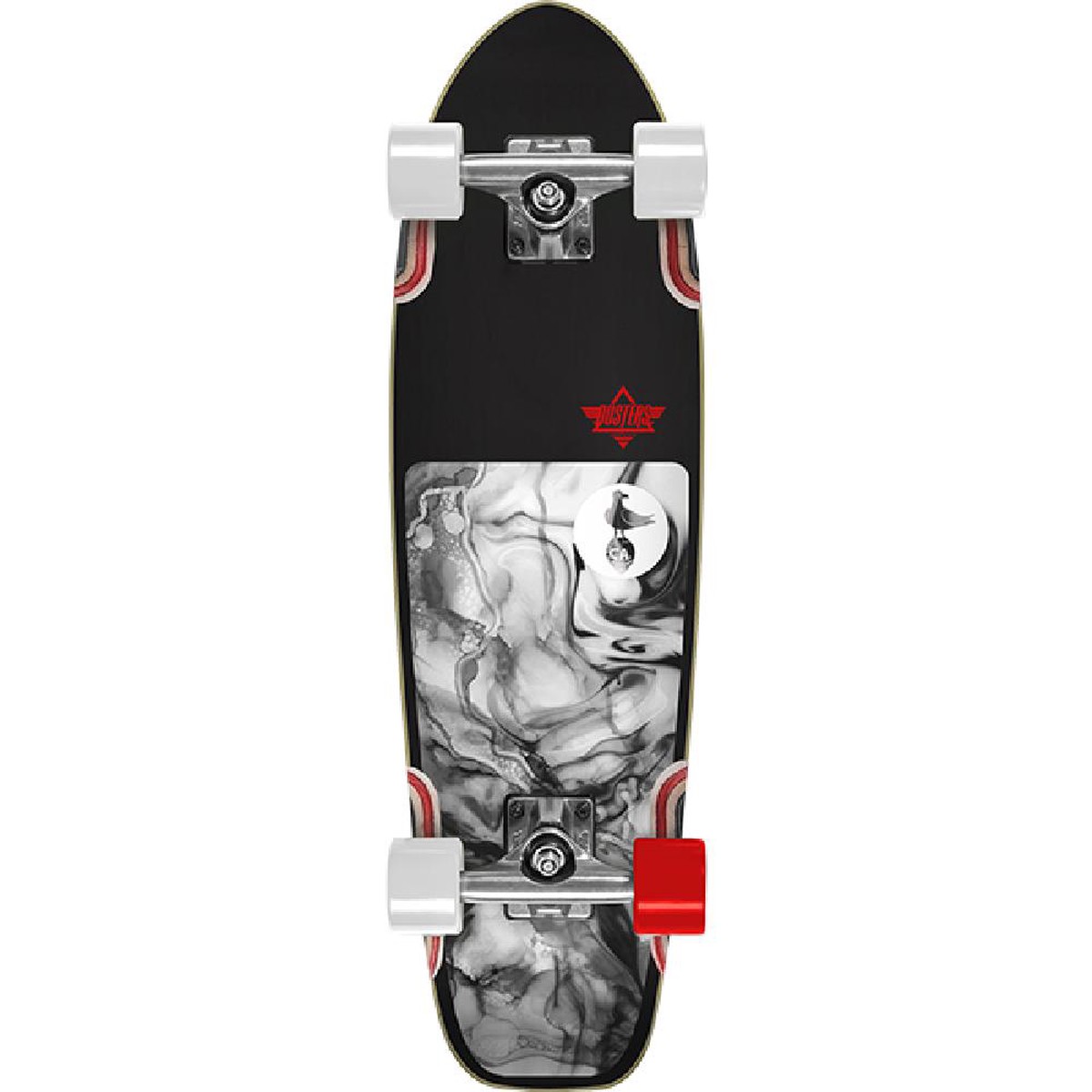 Dusters Bird Lava Black/White 25" Cruiser Longboard - Complete with skate tool
