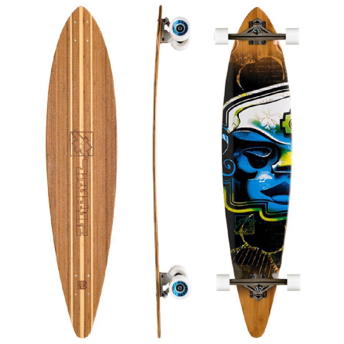 Bamboo Mayan Head Trurute 44" Pintail Longboard - Complete with skate tool