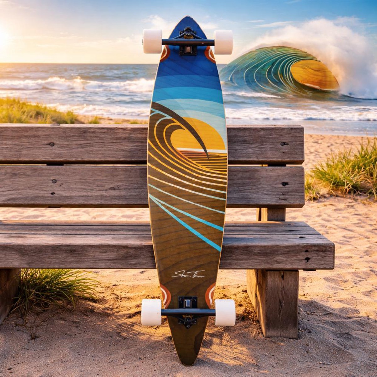 Bamboo Pintail Sunset Peak 44" Longboard - Complete with skate tool
