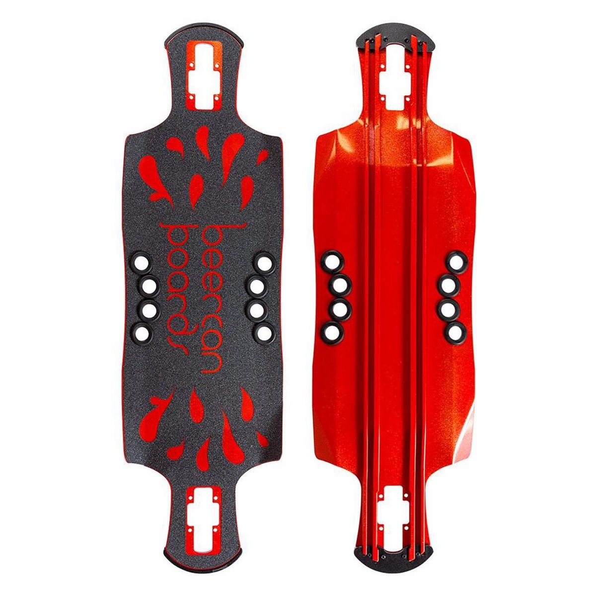 Beercan Red 35" Oat Soda Drop Through Longboard Deck - Deck with skate tool