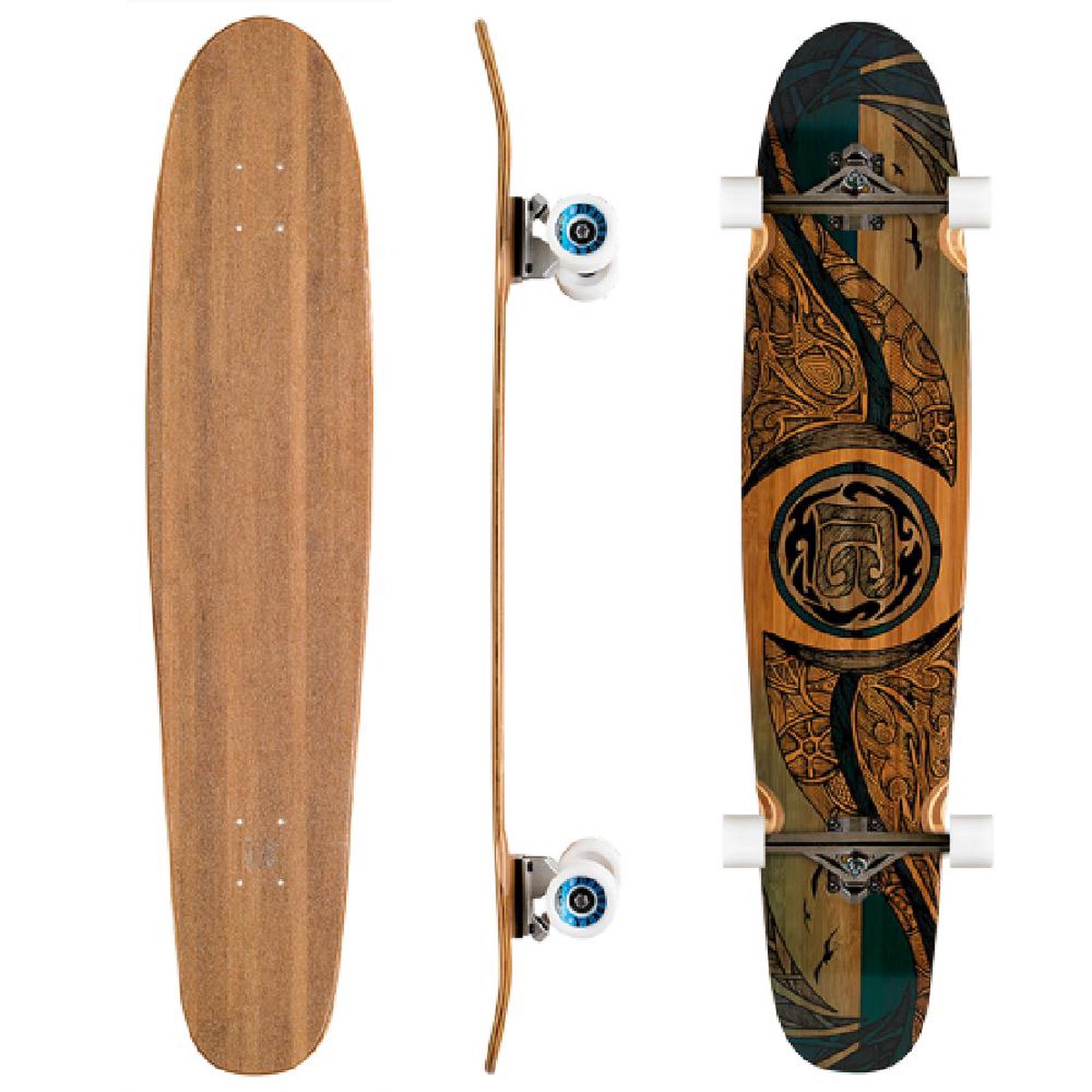 Bamboo Double Kick Mirrored Sea 42" Longboard - Complete with skate tool